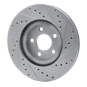 Chrysler PT Cruiser Brake Rotor (1) - Front Left - R1 Concepts - Drilled & Slotted - Silver - `01-`10